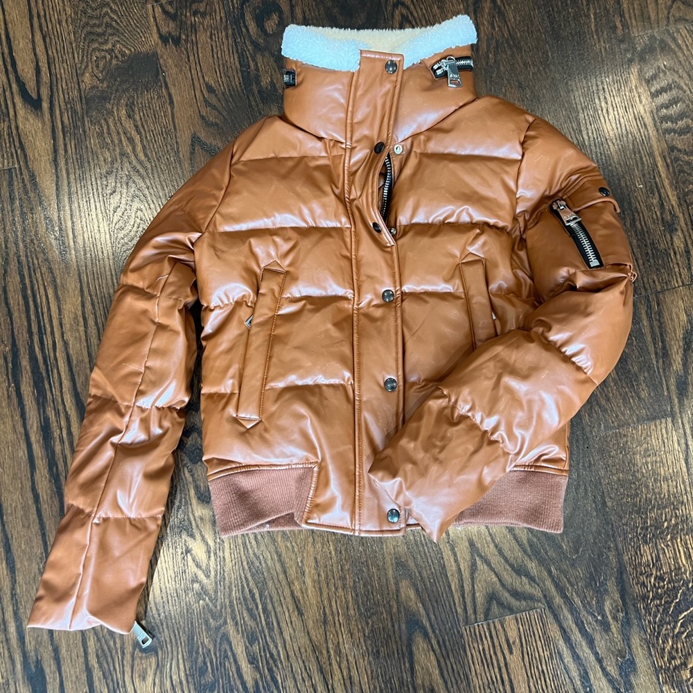 SAM. Allegra Faux Shearling-trimmed Vegan Leather Jacket In Brown